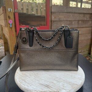 COACH MINI TURNLOCK BOROUGH CROSSBODY BAG W/CHAIN METALLIC LEATHER GUNMETAL